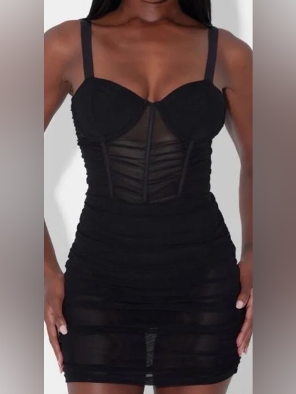 NEW LEAU Black Ruched Mini Skirt Neptune mesh mini skirt